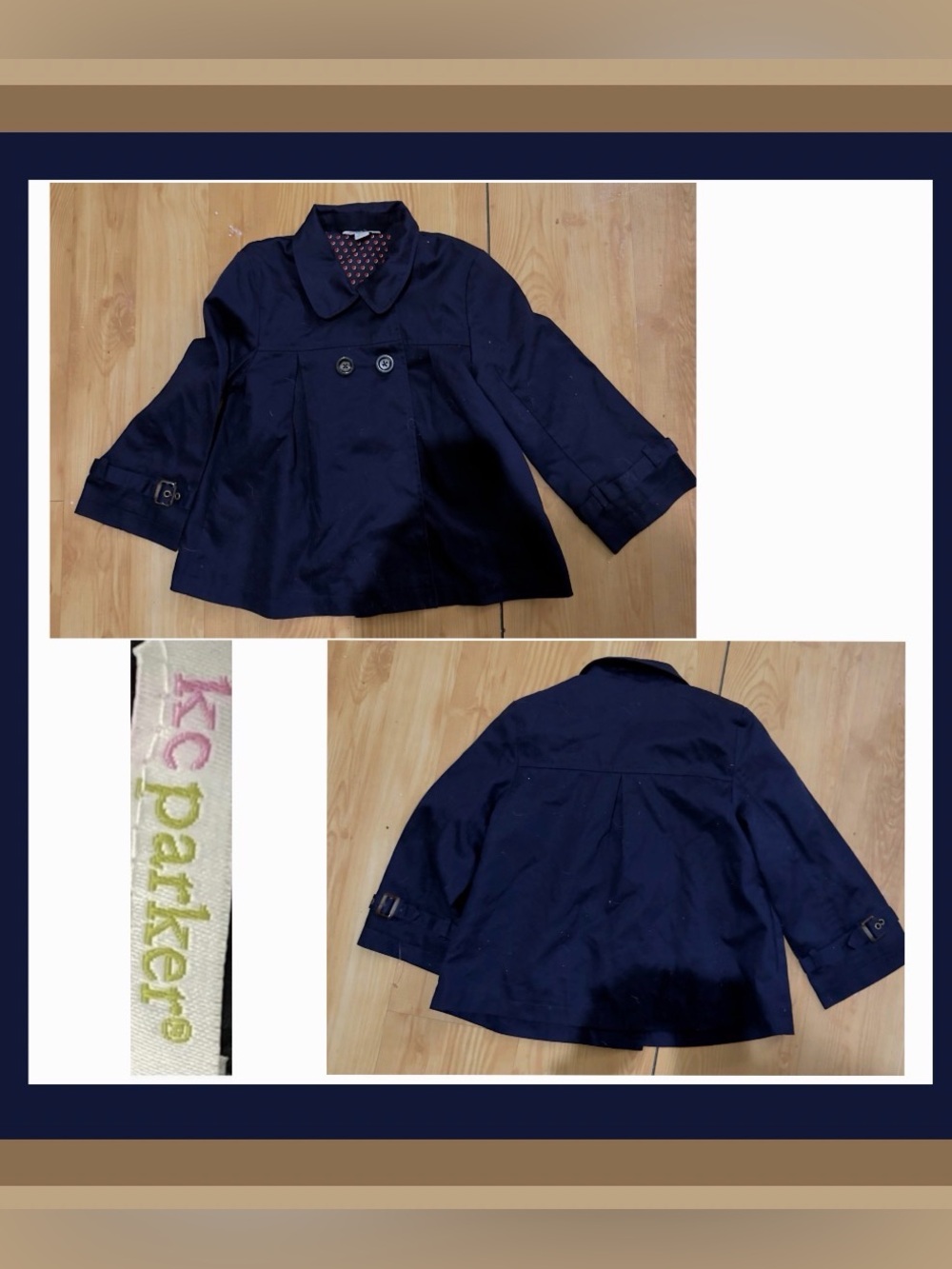 K.C. Parker Navy Blue Girls' Double-Breasted Peacoat Size 10/12